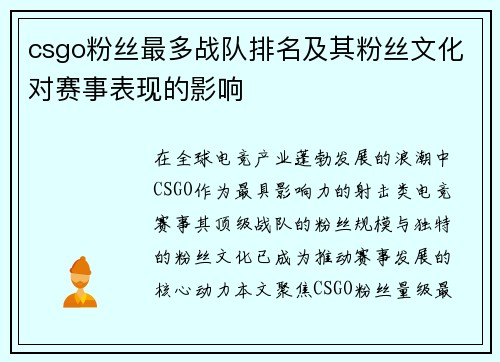csgo粉丝最多战队排名及其粉丝文化对赛事表现的影响